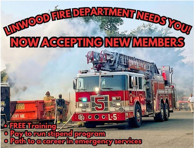 Linwood Fire Department Needs You!
Now accepting New Members
FREE training
Pay to run stipend program
Path to a career in emergency services